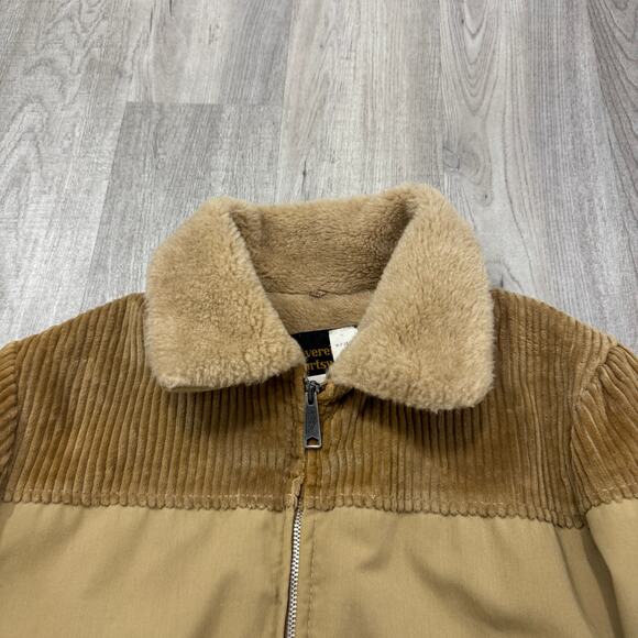 Vintage Sovereign Sportswear Jacket Men's Small Tan Fur Lined Bomber Army Flight - Picture 3 of 7